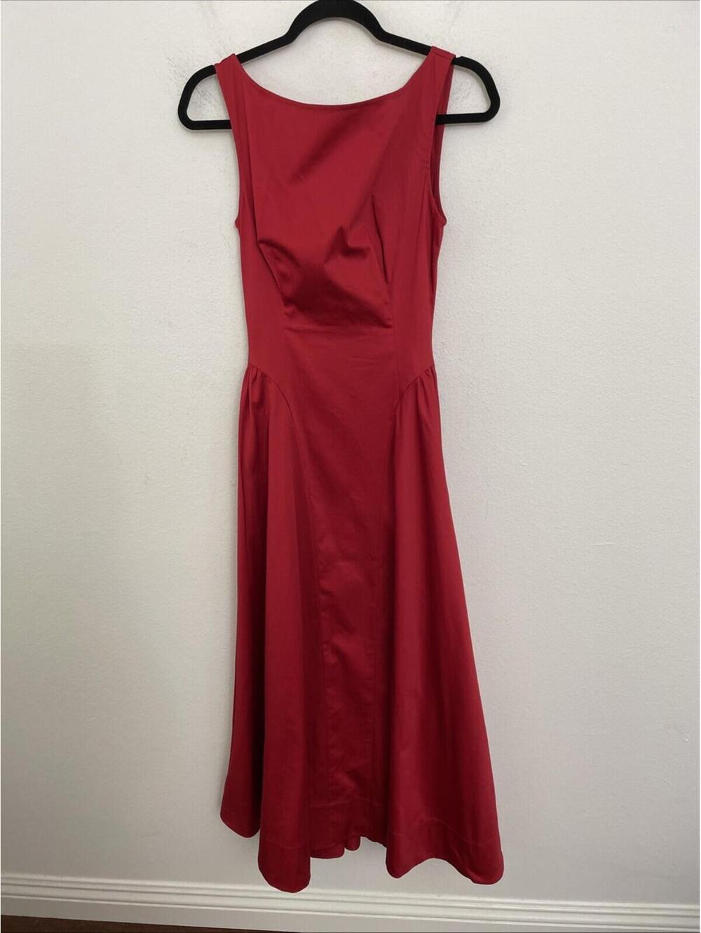 NWT Helsa Stretch Organic Cotton Sateen Midi Dress in Red  SIZE S $298msrp - Picture 8 of 13
